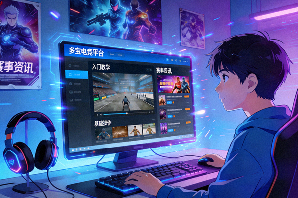 电竞新人通过多宝电竞平台学习入门教学与赛事资讯的成长场景